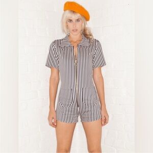 Lykke Wullf Janae Striped Romper Rare Sample | Navy Cream | Made in LA | S